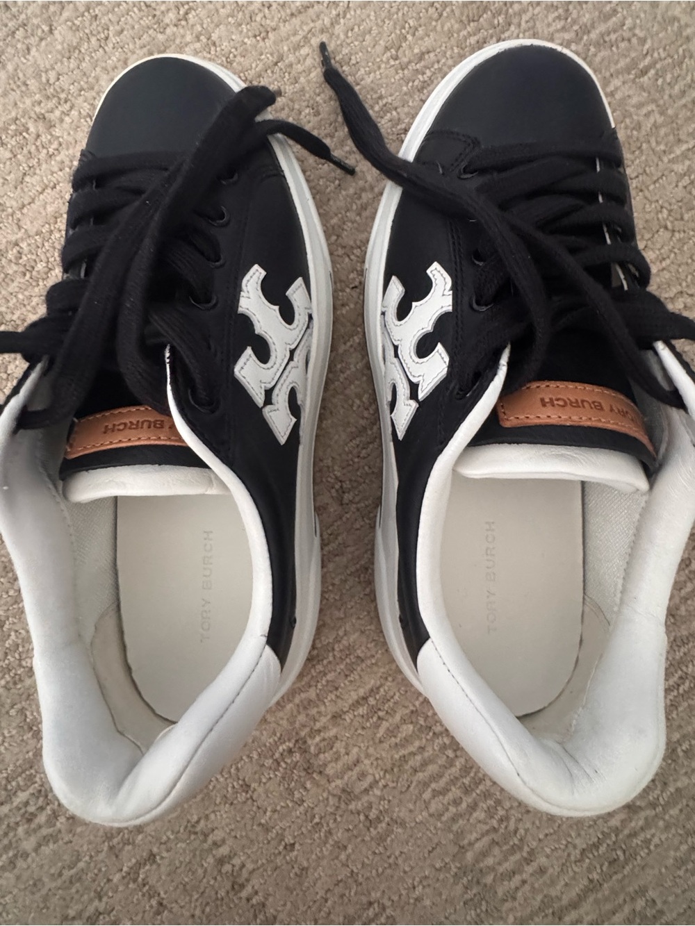 Tory Burch Black and White Logo Platform Sneakers - Picture 2 of 7
